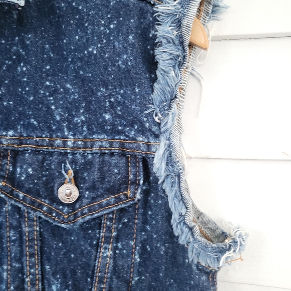 Vintage 80's Levi's Galactic Spotted 4 Pocket Frayed Denim Vest M - Picture 7 of 16